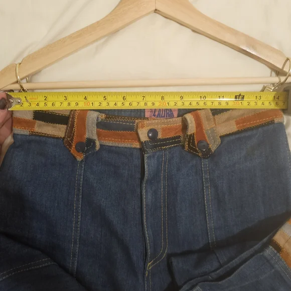 RARE VINTAGE 70s Suede Patchwork Wideleg Bell Bottoms Jeans - Picture 4 of 12